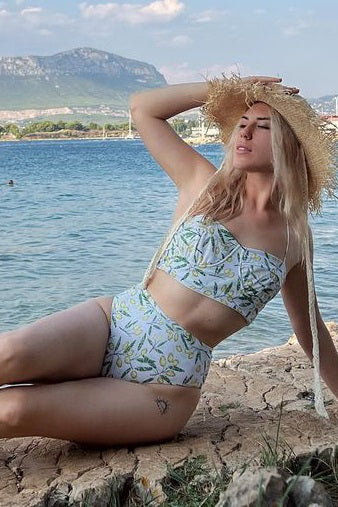Salamander Bikini Positano Bustier in Greek Olives Print | SALAMANDER BIKINI SHOP