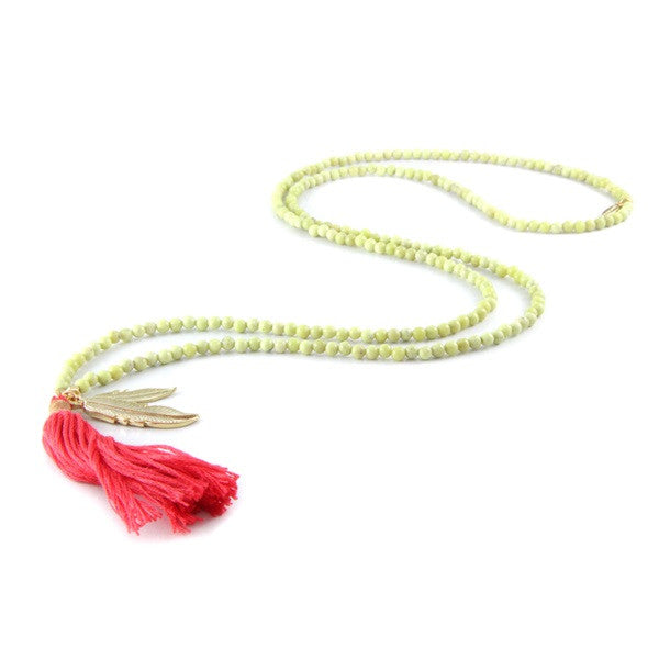 Ettika Beads Tassle Necklace in Olive Salamander