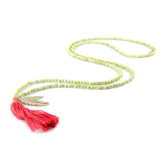 Ettika Beads Tassle Necklace in Olive Salamander