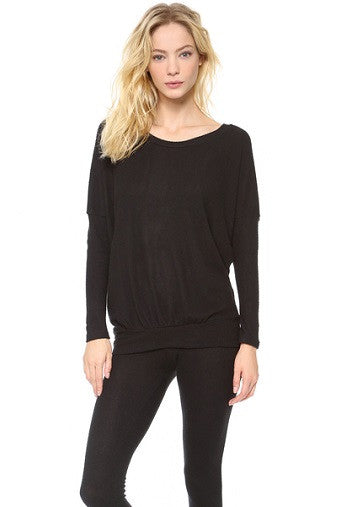 Eberjey Cozy Time Slouchy T-shirt Black Front | Salamander Shop