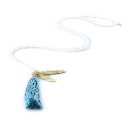 Ettika Beads Tassle Necklace in White Jade Salamander