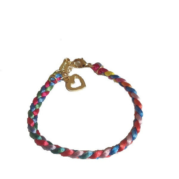 Salamander Ettika Braided Color Blend Satin Cord Bracelet with Heart Charm Rainbow