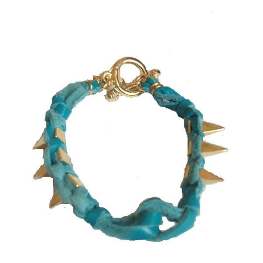 Ettika Leather Bracelet with Spikes Turquoise Salamander Shop
